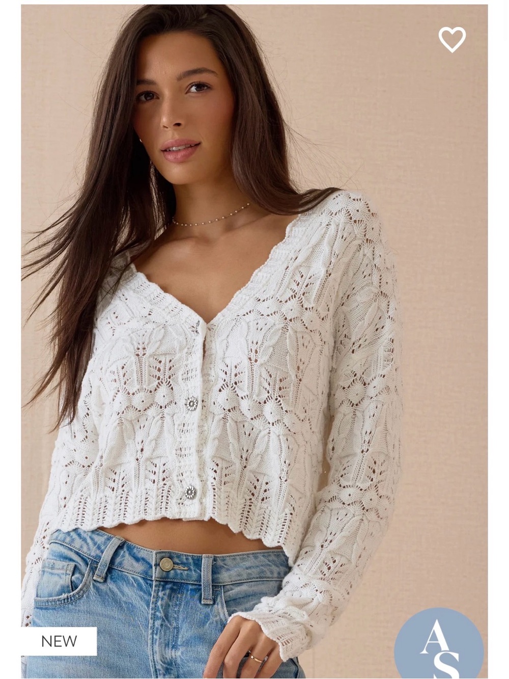 Altar'd State White Open-Knit V-Neck Pointelle Cardigan Sweater - Picture 2 of 3